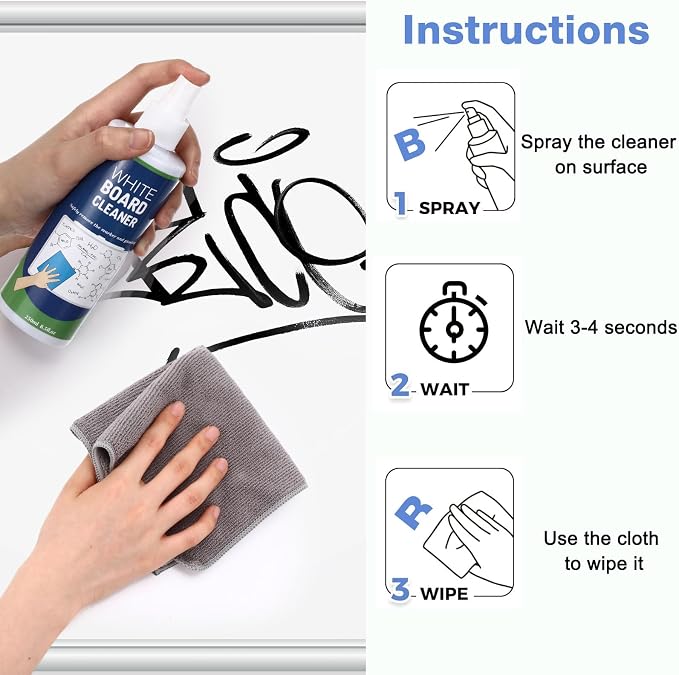 16 Pack Non-toxic White Board Cleaner Spray, 8.5oz Dry Erase Board Cleaner with 6 Microfiber Cloths, Removes Marker Ghosting and Stains for School, Office and Home Use