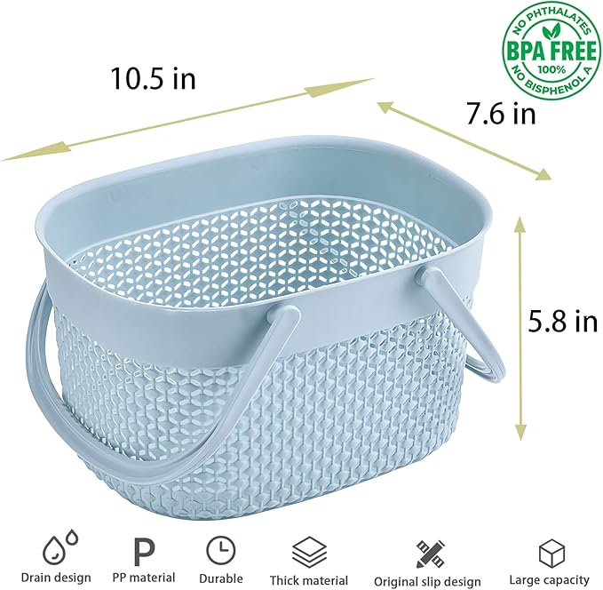 rejomiik Portable Shower Caddy Basket Plastic Cleaning Caddy Organizer Storage Tote with Handle for Bathroom, College, Dorm Room Essentials, Pink