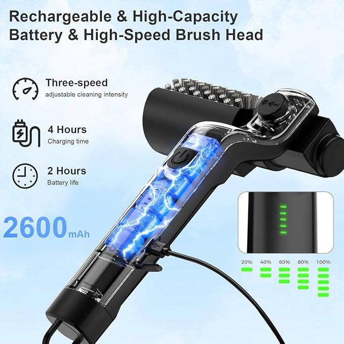Electric Grill Cleaning Brush,Rechargeable 3-Speed Powerful Grill Brush,Waterproof Design, 180° Adjustable Stainless Steel Replaceable Brush Head,Specially Designed for Outdoor Camping and Barbecuing