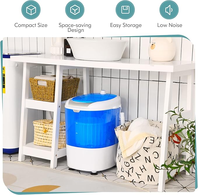 Mini Portable Washing Machine, 5.5 LBS Capacity Washer Machine and Spinner Combo with Spin Tub & Drain Hose, Small Semi-automatic Portable Washer for Apartment Dorm RV (Blue)