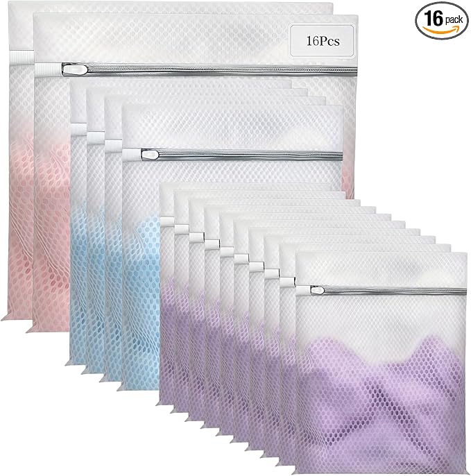 Mesh Laundry Bags for Delicates - 12x16/16x20/24x24 Inches Washing Bags for Bras, Lingerie, Socks, Baby Clothes, 3 sizes 16 Pack