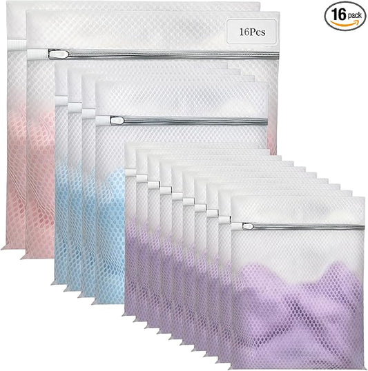 Mesh Laundry Bags for Delicates - 12x16/16x20/24x24 Inches Washing Bags for Bras, Lingerie, Socks, Baby Clothes, 3 sizes 16 Pack