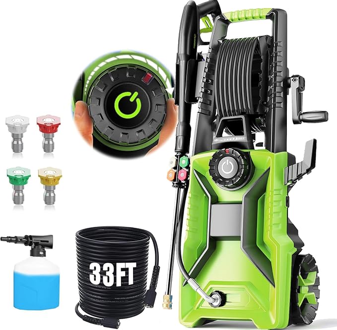 5000 PSI Adjustable Electric Pressure Washer, 2026 New Power Washer Pressure Adjustable (2500PSI-5000PSI) with 23ft Hose and 16.5ft GFCI Cord, 4 Nozzle and Detergent Tank for Cars, Upgraded Green