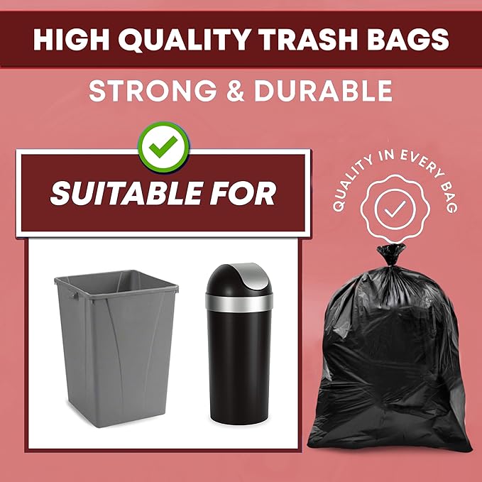 16-25 Gallon Trash Bags – Bulk 520 Count – Medium-Large Black Garbage Bags, One Size Fits 16, 20, 25 Gal Trash Can Liners for Bathroom, Kitchen, Home, Office & Commercial – Tear-Off Roll