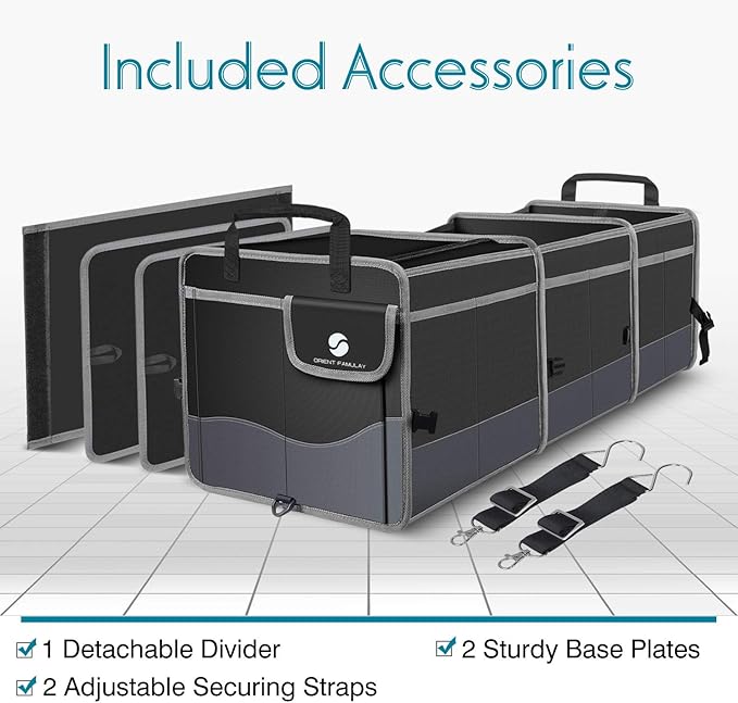 Trunk Organizer with Cooler, Collapsible Trunk Storage Container with Non Slip Bottom Strips, Large Multi-Compartment Waterproof Car Trunk Organizer Groceries for Vehicle Sedan, Suv, Truck,Van(Black)