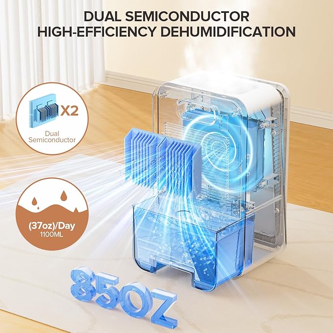 Dehumidifier for Home, Quiet Portable Dehumidifier with Auto Shut Off, 7-Color LED Light for Basement, Bedroom, Bathroom,Ivory