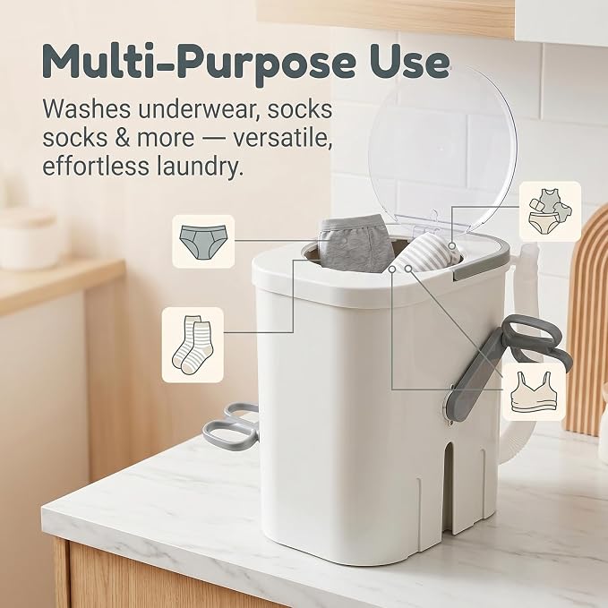 Manual Clothes Washer, Non electric Portable Rotary Washing Machine, Compact Hand Crank Rotary Washer for Dormitory Small Apartment