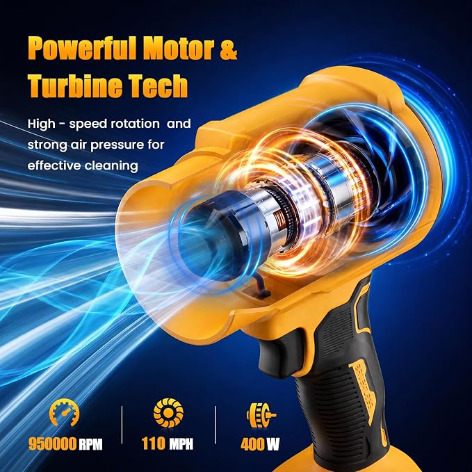 Leaf Blower Cordless, 950000RPM 21V Battery Powered Electric Leaf Blower with 2 x 4.0Ah Battery, Handheld Lightweight Turbo Blower Air Blower for Snow, Lawn Care with 2 Extended Nozzle