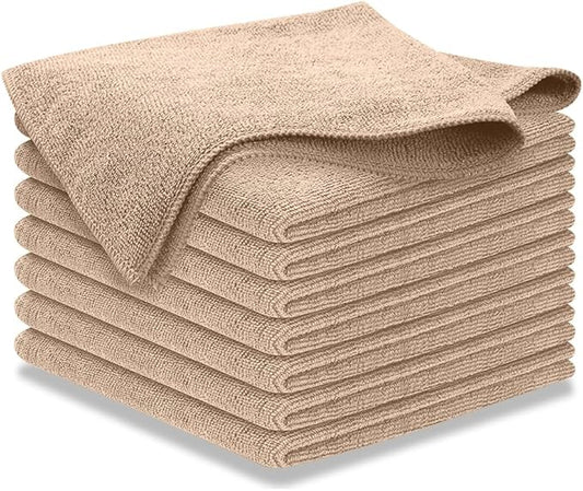 USANOOKS Microfiber Cleaning Cloth - Beige - 8Pcs (12.5x12.5 inch) High Performance - 1200 Washes, Ultra Absorbent Car Towel Traps Grime & Liquid for Streak-Free Mirror Shine - car Washing Cloth