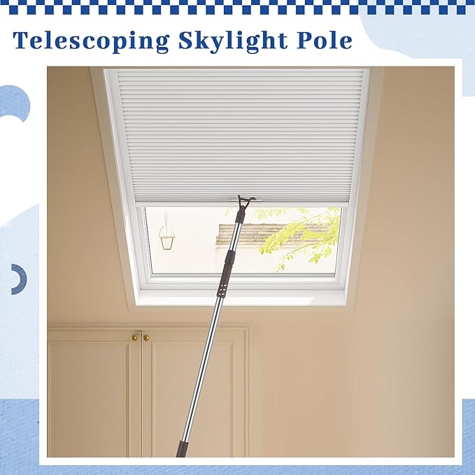 Reallnaive 1 Pack Telescoping Skylight Pole with Hook 47 to 79 Inch Wand for Blinds Tension Rod Blinds Shades Stainless Steel Adjustable Curtain Pull Wand for Skylight Cordless Window (Brown)
