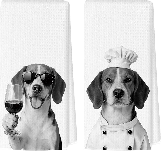 Funny Beagle Kitchen Towels Set of 2, Dog Kitchen Bar Accessories, Dog Chef Gifts for Women Decorative Hand Towels for Kitchen Decor, Beagle Lovers Owner Gifts Dish Tea Towel, 16x24 Inch