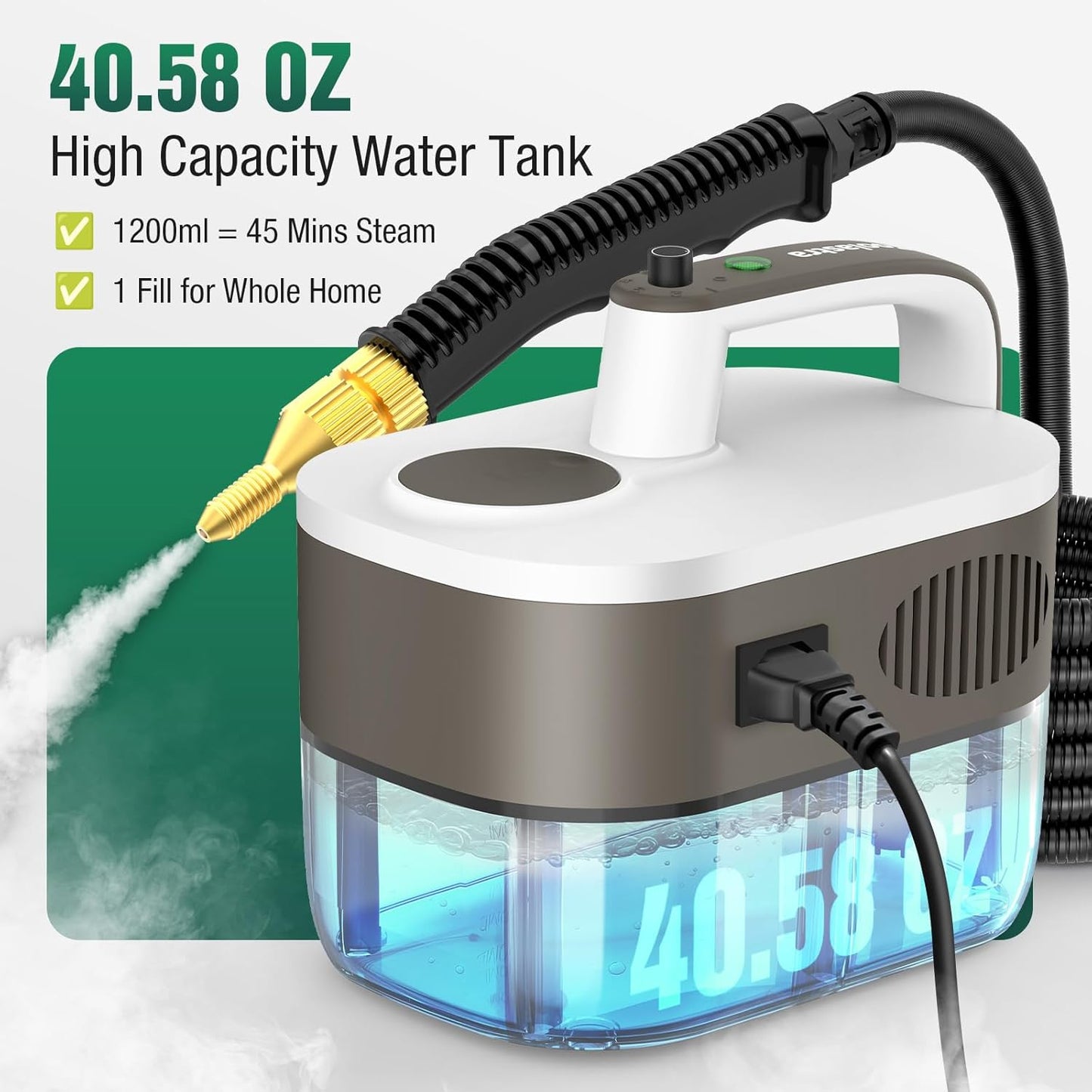 Steam Cleaner, 10s Rapid Heating Steamer with 6 Levels, 1.2L Water Tank, Portable Powerful Steamer for Cleaning without chemicals, Handheld Steam Cleaner for Home, Car, Grout, Tile, Floor, Dirt