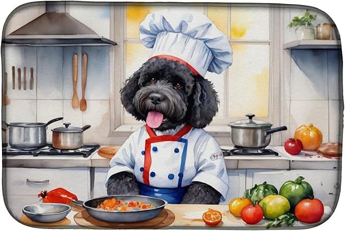 Caroline's Treasures DAC6309DDM Portuguese Water Dog The Chef Dish Drying Mat Absorbent Dish Drying Mat Pad for Kitchen Counter Dish Drainer Mat for Countertop, 14 x 21", Multicolor