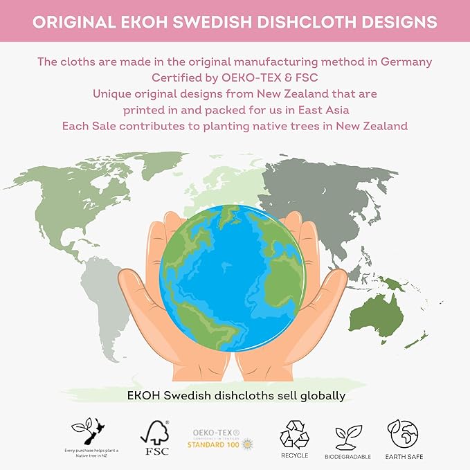 EKOH Swedish DishCloths for Kitchen 12 Pack, Reusable Paper Towels Washable, Eco-Friendly Cellulose Sponge, Microfiber Alternative Dish Cloth, Eco Friendly Cleaning Essentials