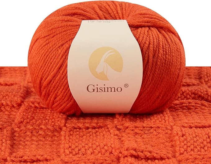 100% Merino Wool Yarn, 6-Ply Luxurious and Soft Yarn for Hand Knitting & Crocheting, 1.76 OZ/50g, 127 yds/116 Meters(Brick Orange, 1 Ball)