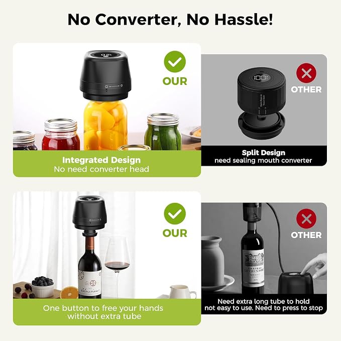 Newise Upgraded Electric Mason Jar Vacuum Sealer, 3-in-1 Automatic Vacuum Sealer Kit for Canning with Wide and Regular Mouth Mason Lids, Portable Mason Jar Sealer for Vacuum Bag, Gifts for Mom