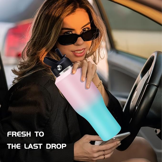Insulated Water Bottle 40 oz - Keep Cold 48h & Hot 24h Vacuum Large Metal Insulated Tumbler Fits in The Car, Bike, Treadmill, Stroller, Golf Cart Cup Holder, Travel Coffee Mug