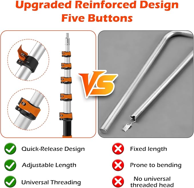 AgiiMan 30FT Reach Telescoping Pole - 5 to 24FT Extension Pole, Portable Aluminum Telescoping Rod with Easy Flip Lock, Paint Roller Extension Poles for Paint Dusting, Window Cleaning
