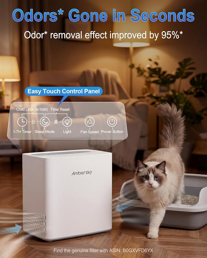 Ambersky Air Purifier for Home, True HEPA Air Cleaner Cover Up to 2000sq.ft with Real-Time Air Quality Sensor, Auto Mode, 23dB Sleep Mode, Pet Hair Dander Odor Smoke Dust Filter for Large Room