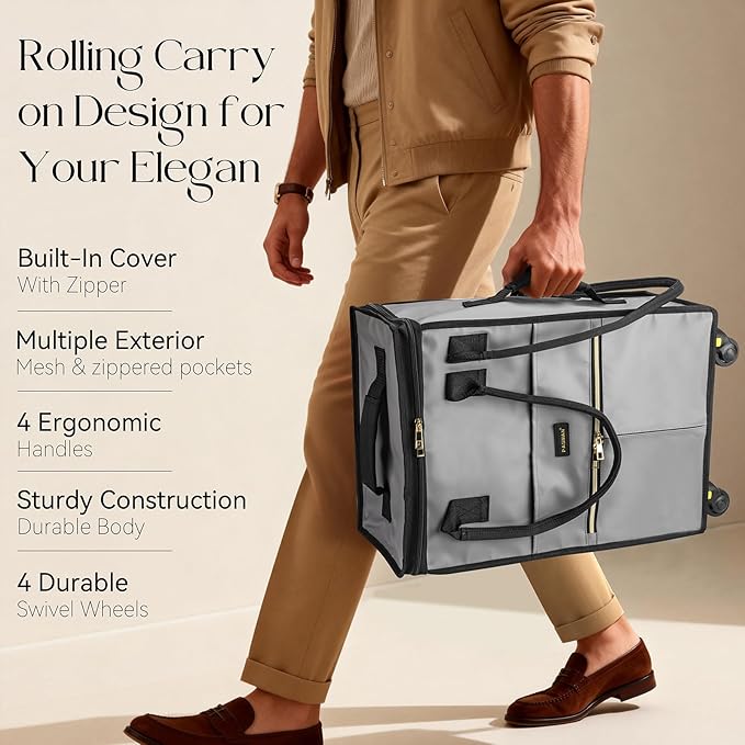Reusable Grocery Bag on Wheels, Foldable Rolling Duffle Bag, Carry on Luggage Bag with Handle and Zipper Cover for Travel, Lightweight Rolling Tote Shopping Carts (Matte-Orange, Small_41L)