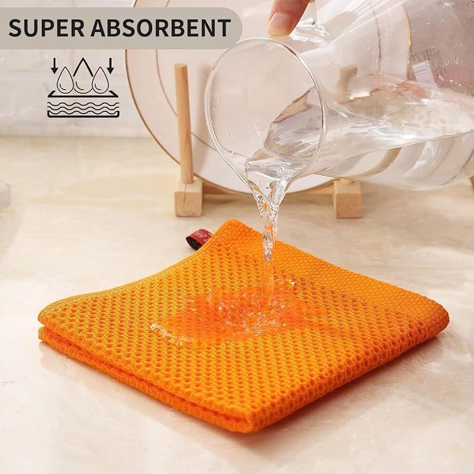 Kitinjoy 100% Cotton Kitchen Dish Cloths (12 X 12 Inches, Orange), 12 Pack Waffle Weave Ultra Soft Absorbent Dish Towels for Drying Dishes Quick Drying Kitchen Towels Dish Rags