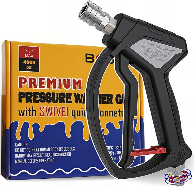 BOSEA Pressure Washer Gun with Swivel Connector, Nickel-Plated Real Copper Valve, Durable Swivel Gun with 1/4” Connector for Foam Cannon or Nozzles and 3/8" Quick Connect for Pressure Washers