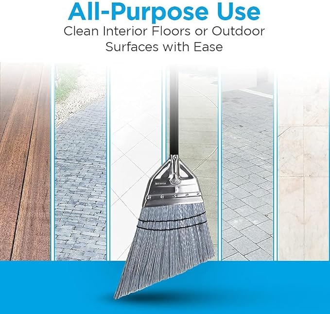 Fuller Brush Angle Broom – Heavy Duty Broom with Split End Bristles, Steel Handle, Indoor/Outdoor Floor Sweeper for Home, Garage, Patio