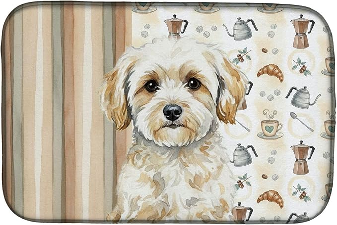 Caroline's Treasures Maltipoo Coffee Bar Dish Drying Mat Absorbent Dish Drying Mat Pad for Kitchen Counter Dish Drainer Mat for Countertop, 14 x 21", Multicolor