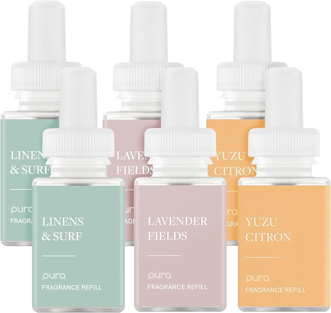 Pura - Fragrance for Smart Home Air Diffusers - Room Freshener - 6 Pack - Linens & Surf, Lavender Fields, Yuzu Citron