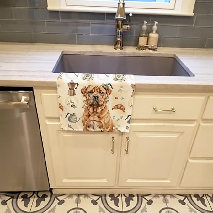 Caroline's Treasures Dogue de Bordeaux Coffee Bar Kitchen Towel Velour Plush Front and Cotton Loop Back Machine Washable