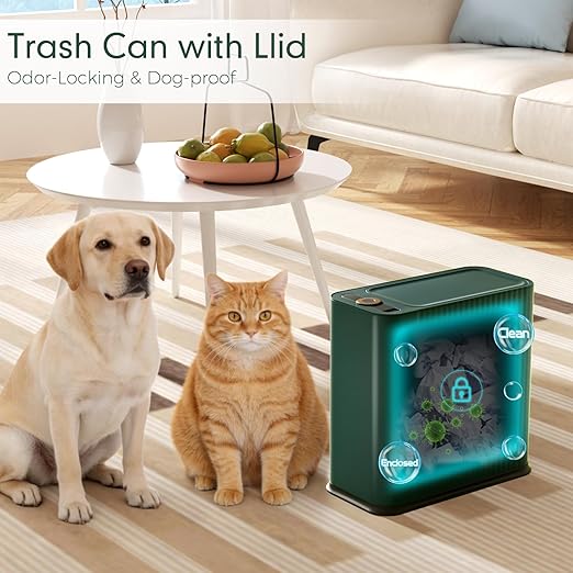 Bathroom Trash Can with Lid 13 Liter/ 3.5 Gallon Green Small Trash Can with Pop-Up Lid Bedroom Trash Can Small Garbage Can with 150 Counts Trash Bags for Small Bathroom Bedroom Office