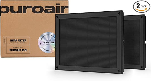 PuroAir Air Purifier Genuine 100i Replacement Filter - HEPA Air Filter for PuroAir 100 Air Purifier Official Filter CarbonTech 3-Layer Defense Filters 99.9% Pollen, Dust, Dander, Smoke, Odors (2PK)
