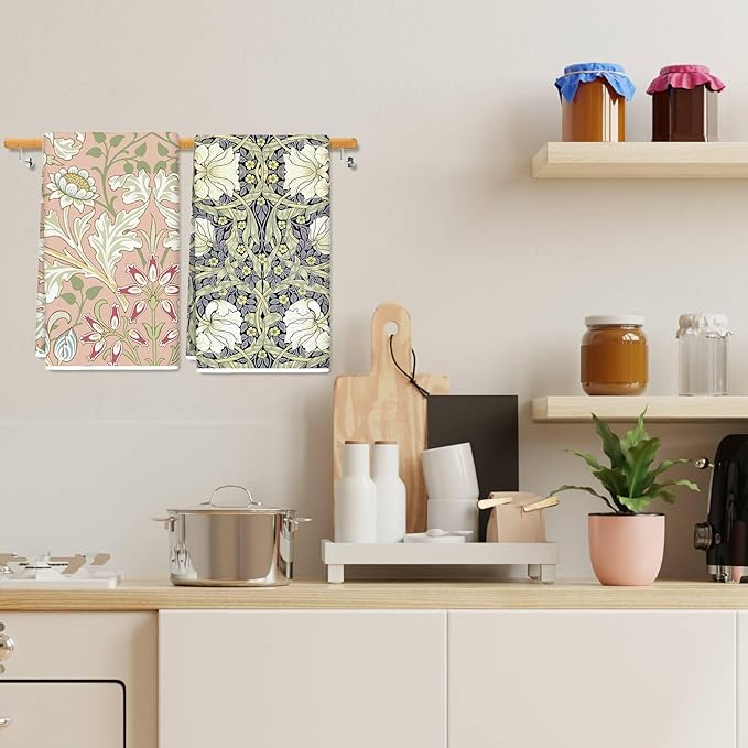 JarThenaAMCS William Morris Floral Kitchen Towel 18 x 28 Inch Wildflower Dishcloth Decorative Hand Drying Tea Towel for Baking Cooking Cleaning Party Supplies, 6Pcs
