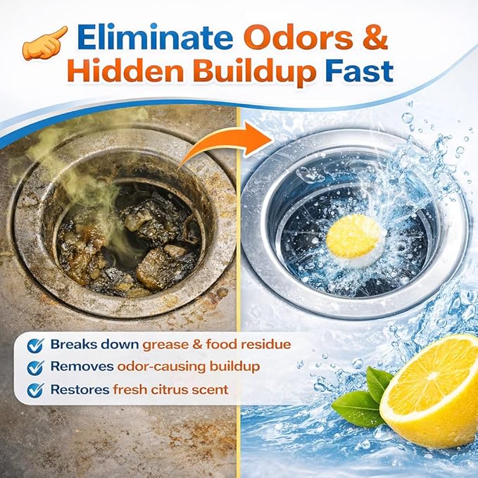 Garbage Disposal Cleaner Tablets – 24 Pack Foaming Sink Deodorizer & Drain Cleaner, Fresh Citrus Scent, Kitchen Disposal Cleaning Pods, 1 Year Supply