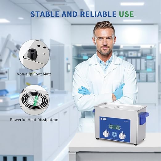 DK SONIC Ultrasonic Cleaner 4L 120W, Ultrasonic Jewelry Cleaner with Intelligent Mechanical Timer, Heater &Power Adjustable Function for Glasses, Necklaces, Watches Cleaning