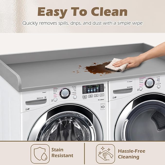 Royxen Washer Dryer Countertop with Solid Wood Core,54“W x 27.5D Laundry Countertop with Edge Rails,Washer and Dryer Topper for Laundry Room Organization (Grey)