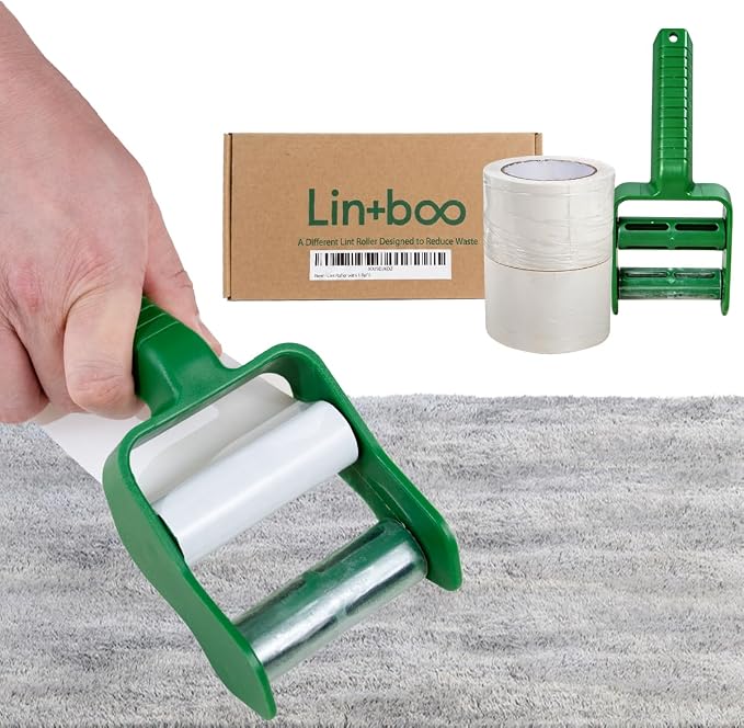Lintboo Reusable Lint Roller (~720 sheets + 1 handle) – Double-Sided Sticky Roller with Water-Based Adhesive & Reusable/Recyclable Liner – Long-Lasting Pet Hair Remover for Clothes, Furniture & Travel