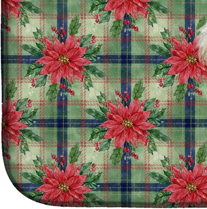 Caroline's Treasures Smooth Fox Terrier Christmas PoinsettIas Dish Drying Mat Absorbent Dish Drying Mat Pad for Kitchen Counter Dish Drainer Mat for Countertop, 14 x 21", Multicolor