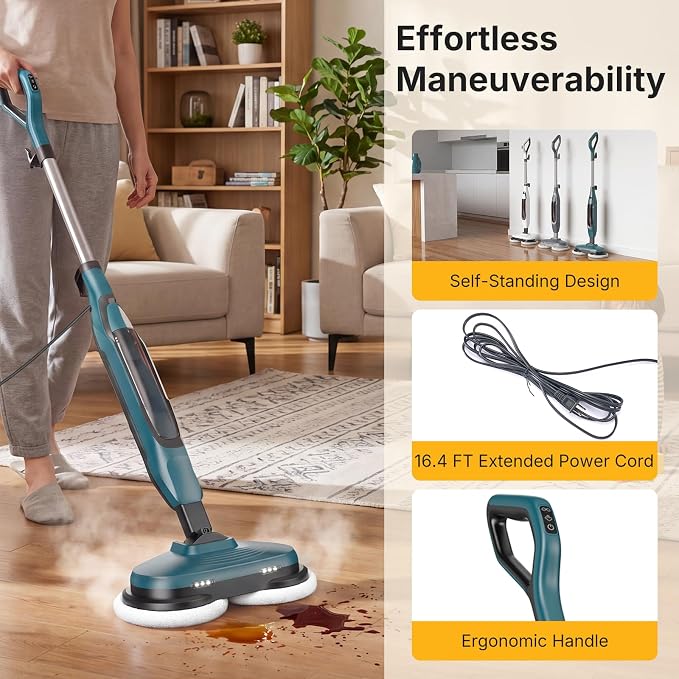 NEWBULIG Steam Mop, All-in-One Steam Mops for Floor Cleaning with Rapid Re-heat, Self-Standing Floor Steamer, 4 Rotating Scrub Pads, 2 LED Headlights, for Hardwood Floors & Tile
