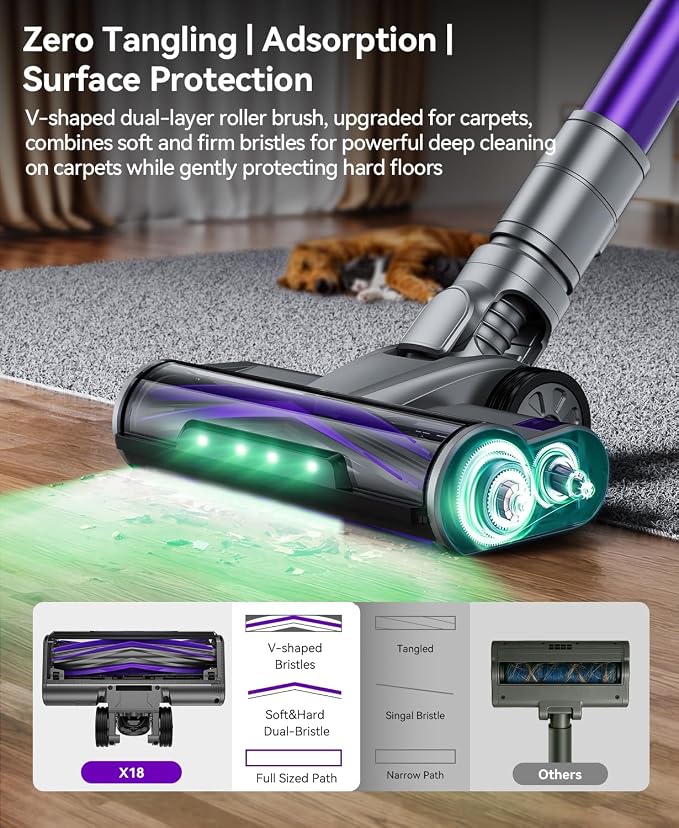 Cordless Vacuum Cleaner 60,000Pa,70 Min 150,000PRM Vacuum Cleaner, 18-Layer Filtration Vacuum, Self-Standing Vacuum Cleaners for Home with 1600ml Cup for Pet Hair Carpet Hardwood Floor Car X18