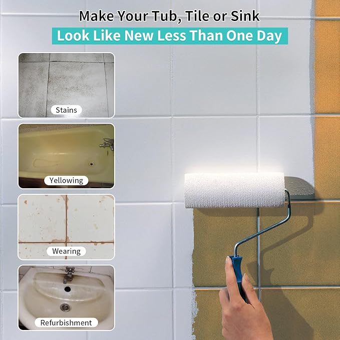 Tub and Tile Refinishing Kit 35oz, Low Odor Countertop Paint, Shower Sink Paint for Bathroom Kitchen, 50-55sq.ft Semi-Gloss Light Grey