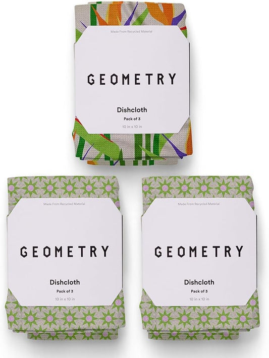 GEOMETRY Kitchen Dish Cloths - Spring & Summer Collection - Premium Dishcloths with Geoweave - Absorbent & Fast Drying Kitchen Towels - Paradise, 10" x 10" - 3-Pack