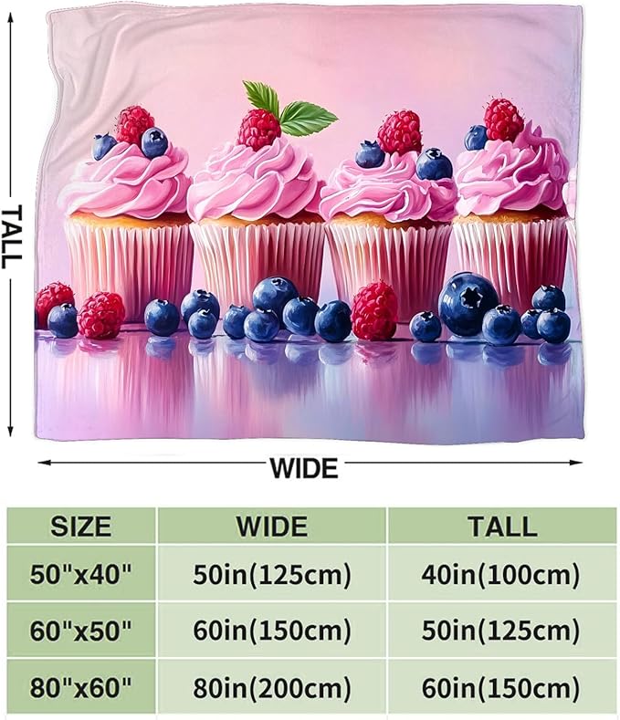 Tijuboni Pink Cupcakes Throw Blanket Dessert Gifts for Girls Women Boys Men Kids Adults Soft Flannel Fleece Blanket for Couch Sofa Bed Home Decor 40"x50"