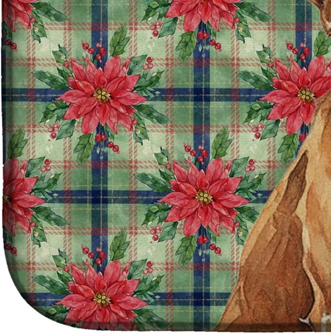 Caroline's Treasures Wirehaired Pointing Griffon Christmas PoinsettIas Dish Drying Mat Absorbent Dish Drying Mat Pad for Kitchen Counter Dish Drainer Mat for Countertop, 14 x 21", Multicolor