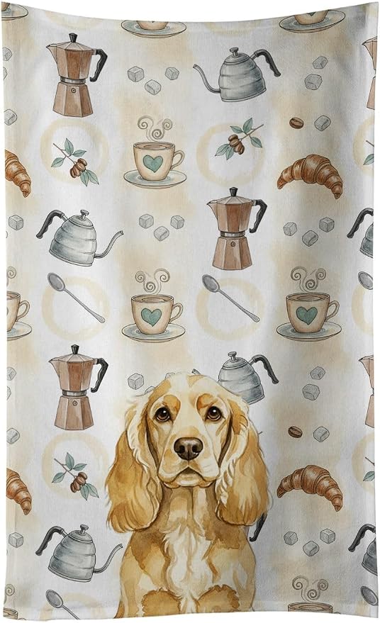 Caroline's Treasures Buff Cocker Spaniel Coffee Bar Kitchen Towel Velour Plush Front and Cotton Loop Back Machine Washable