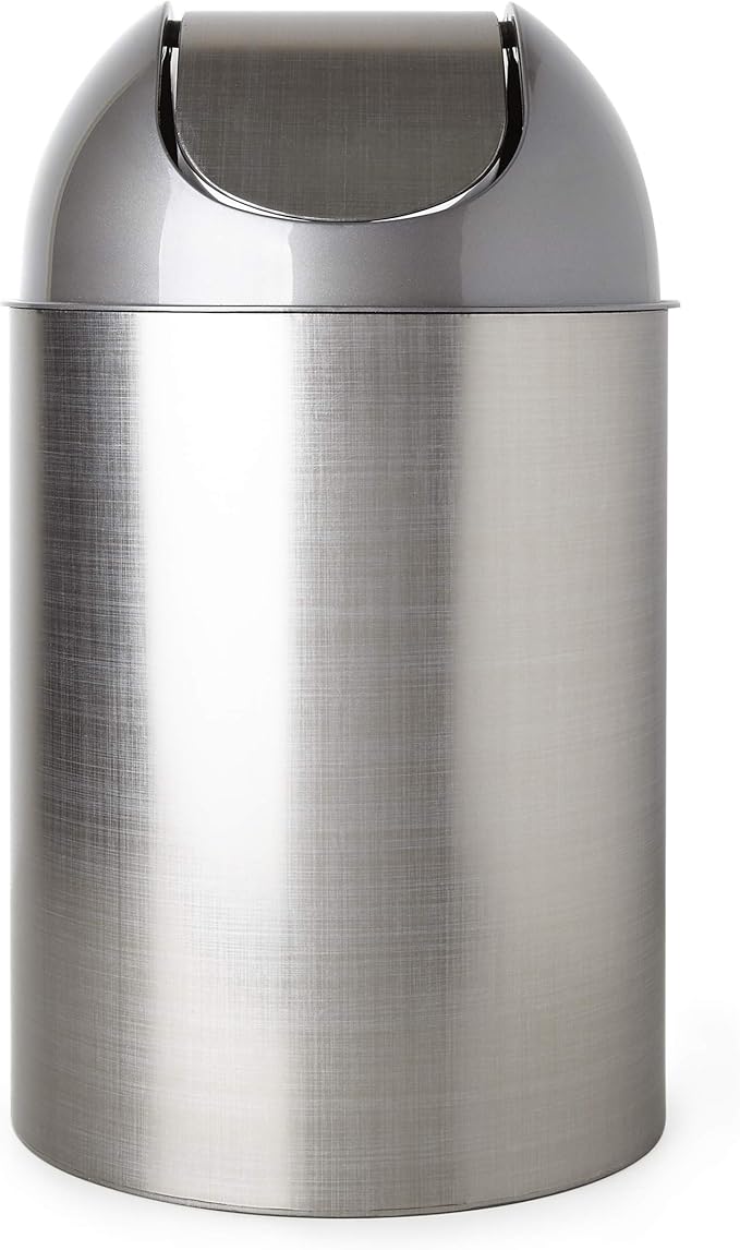 Umbra Mezzo, 2.5 Gallon Trash Can with Lid, Ideal for Small Spaces, Home and Office, Brushed Silver