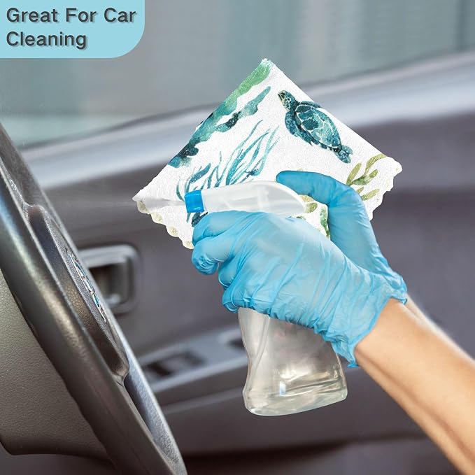 Underwater Turtle Fish Plant Kitchen Towels Dish Cloths Set of 6 Microfiber Cleaning Cloths for Cars Super Absorbent Machine