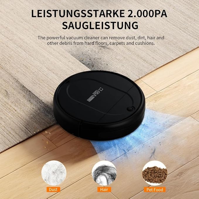 Robot Vacuum and Mop Combo, Robot Vacuum Cleaner,3-in-1 Robot Vacuum, Low Noise, Slim Design, Anti-Tangle, Advanced Obstacle Avoidance, Perfect for pet Hair, Carpets and Hard Floors