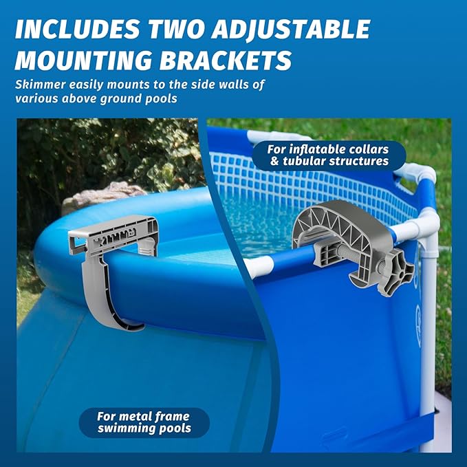 Above Ground Pool Skimmer with 4 Skimmer Socks, Floating Surface Skimmer, Wall Mount Pool Surface Skimmer with Hose and Basket, Attaches to Inflatable Collars, Tubular and Metal Frames (Blue)