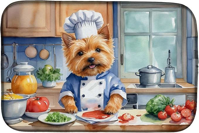 Caroline's Treasures DAC6292DDM Norwich Terrier The Chef Dish Drying Mat Absorbent Dish Drying Mat Pad for Kitchen Counter Dish Drainer Mat for Countertop, 14 x 21", Multicolor